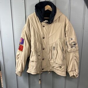Bogner Sport Beige Ski Jacket BADGES Embroidery 90's Coat women's XL